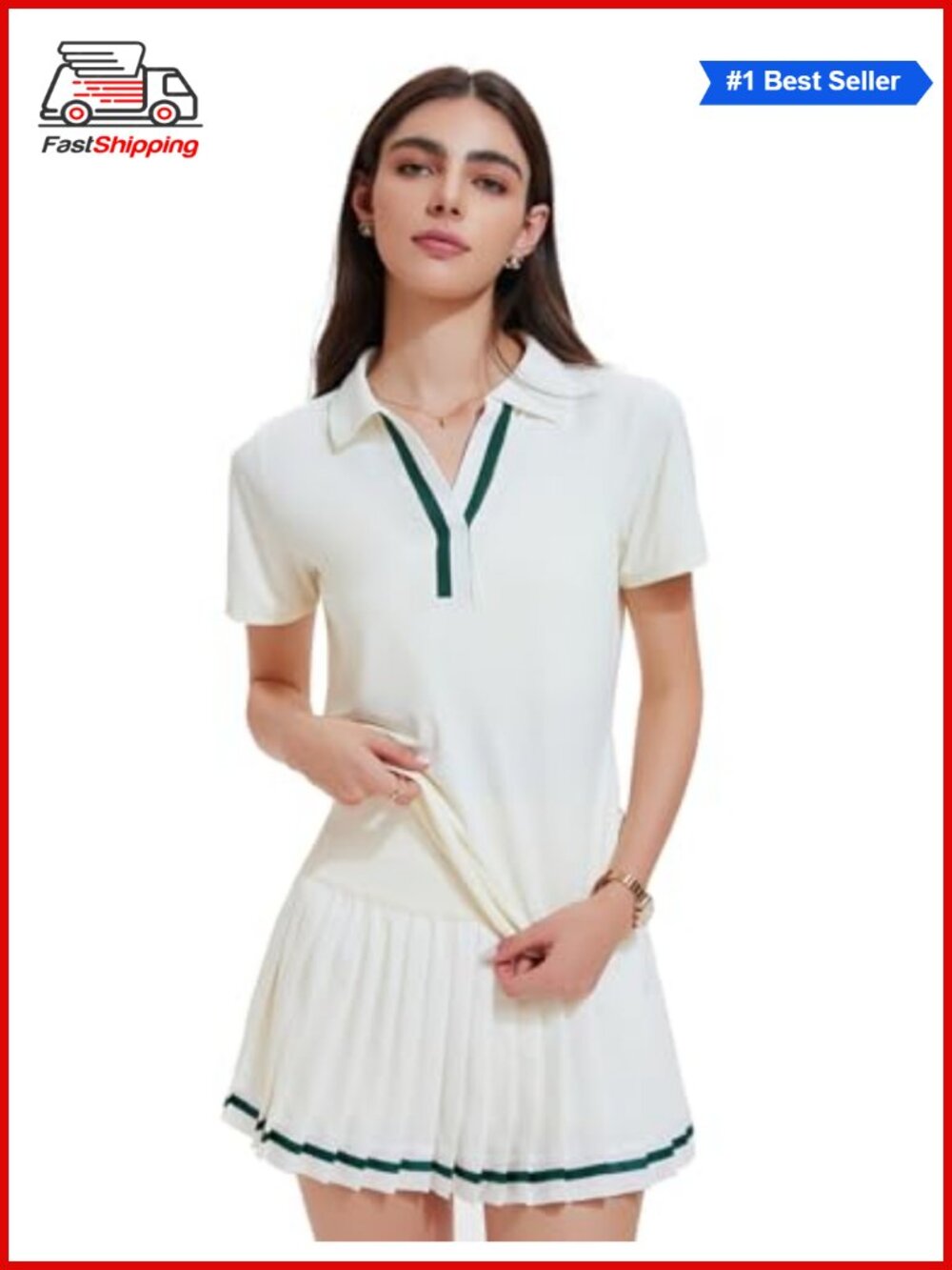 ✨ Women 2 Piece Tennis Skirt Set Pleated Golf Outfit Polo V-Neck Skort Set